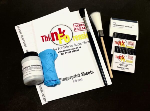 Professional fingerprint kit with tools for lifting, rolling, and classifying fingerprints, ideal for students, teachers, and forensic training